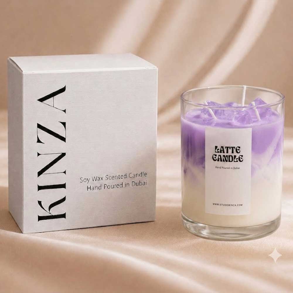 Iced Lavender Latte 2 Lavender Iced Latte with Kinza Packaging